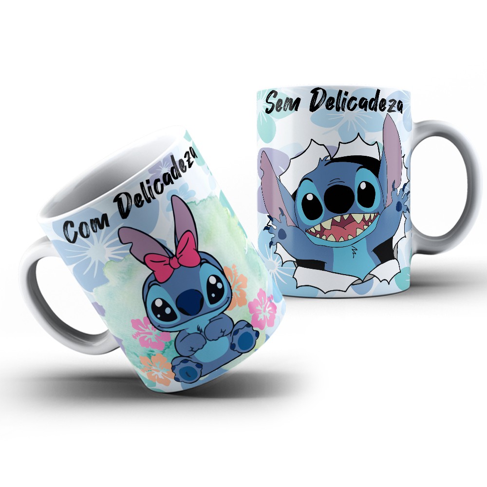 Caneca Personalizada Stitch Com e Sem Delicadeza Engraçada Divertida ...