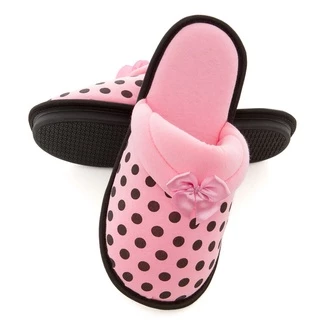 Pantufa Feminina Chinelo de Quarto 100% Algodão Solado flexível e Confortável - Poá rosa claro
