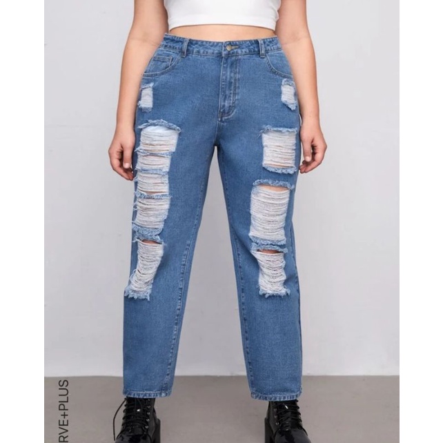 Calça Mom Jeans Destroyed Shein Curve - Plus Size 1XL