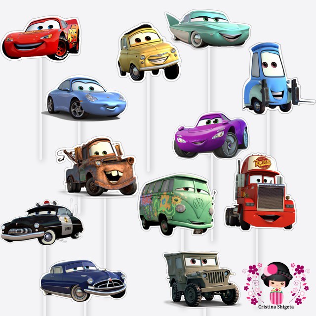 50 Toppers de Docinhos + 1 Topo de Bolo Carros Cars Disney Pacote  Promocional - Fazemos qualquer tema