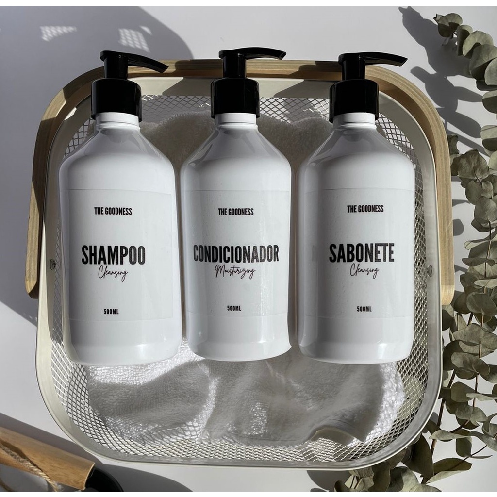 Kit 3 unidades de dispenser shampoo, condicionador e sabonete