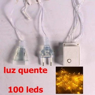 Pisca Pisca Com Extensão 10 Metros Amarelo 100 Led s 8 Modos 127 Volts Entrada e Saída Macho Fêmea 127 Volts