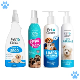 Kit 4 em 1: Limpa Lágrimas + Ouvidos + Patas + Banho a Seco Pet Clean