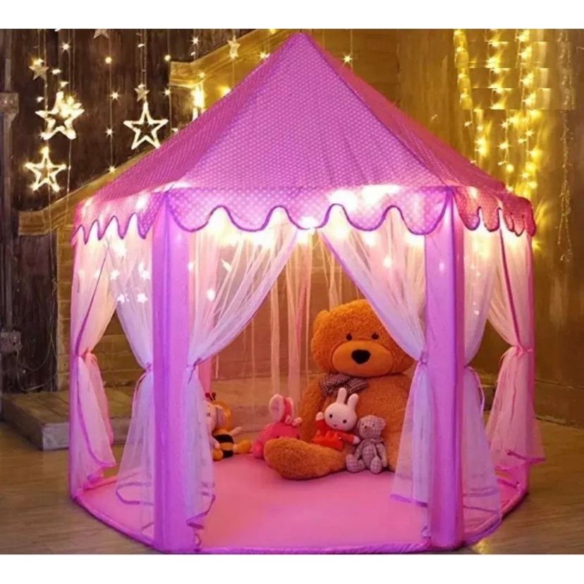 Tenda Castelo Barraca Cabana Rosa Com Luz Led Formato Estrela A Pilha Melhor Presente