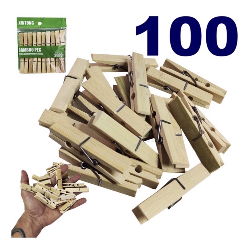 Kit 100 Prendedor Pregador Bambu Pendura Roupa Kit Qualidade Nipo Be ...