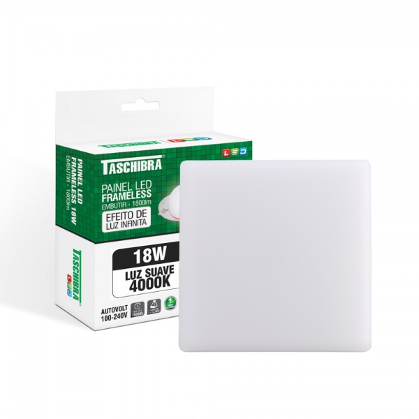 Painel de Led Taschibra Frameless Quadrado Embutir 18W Bivolt 4000K Neutro Suave