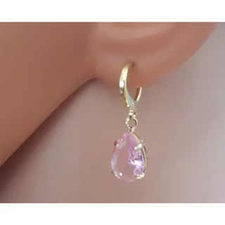 Brinco Argolinha Gota Cristal Light Rosé Folheado Ouro 18k Antialérgico