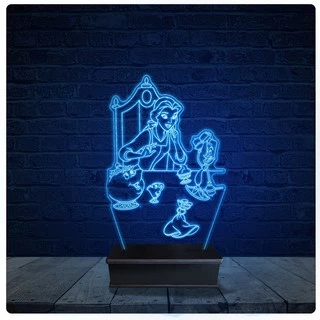 Luminária Led Acrilico Abajur - A Bela e a Fera Disney