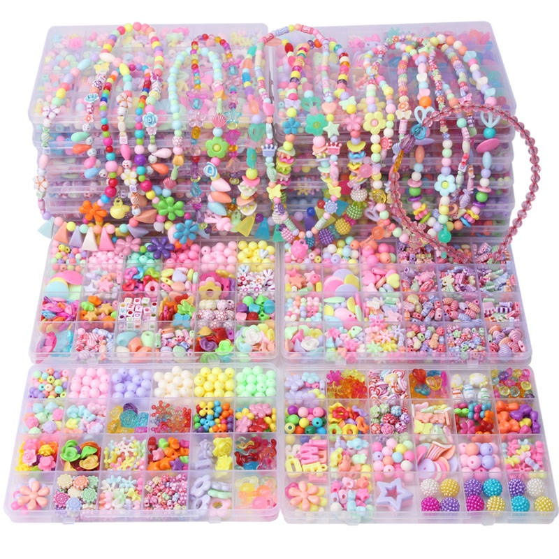 Menina Brinquedos Educativos Colares Pulseiras Fazer Jóias Contas Pulseira Conjunto Kit Diy Beads Para As Crianças