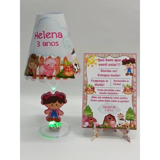COMBO: 5 Abajures taça c/ led pisca-pisca + 5 Plaquinhas de agradecimento fazendinha menina (QUALQUER TEMA)