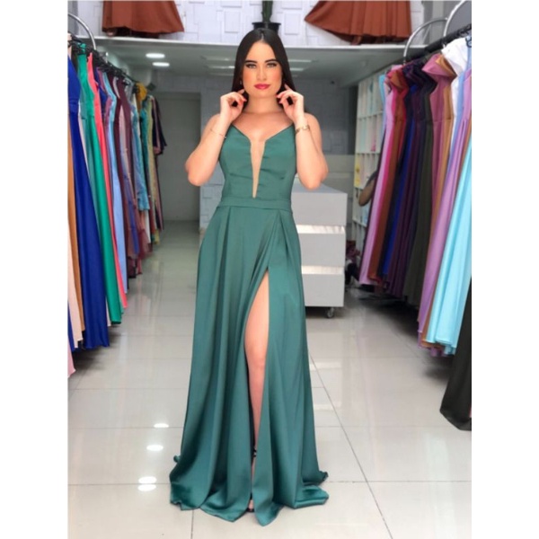 Vestido longo verde para madrinha store de casamento