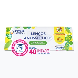 Lenço Antisséptico Unicharm - C/40 Unids - Tecnologia Japonesa
