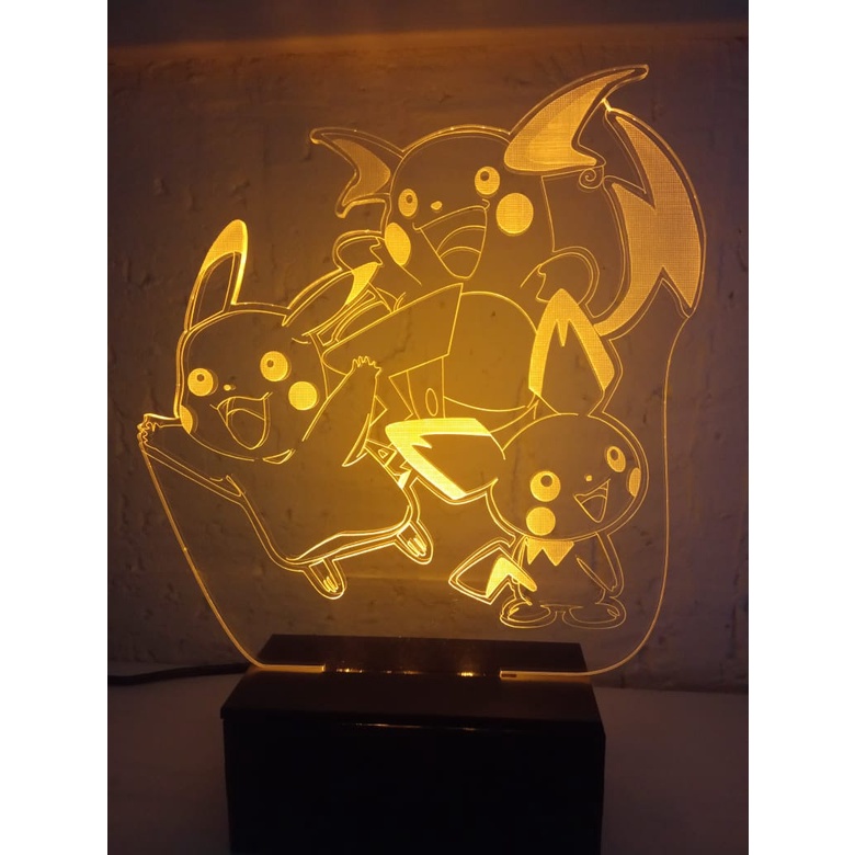 Luminária Abajur Led Pokémon Pikachu Evolução