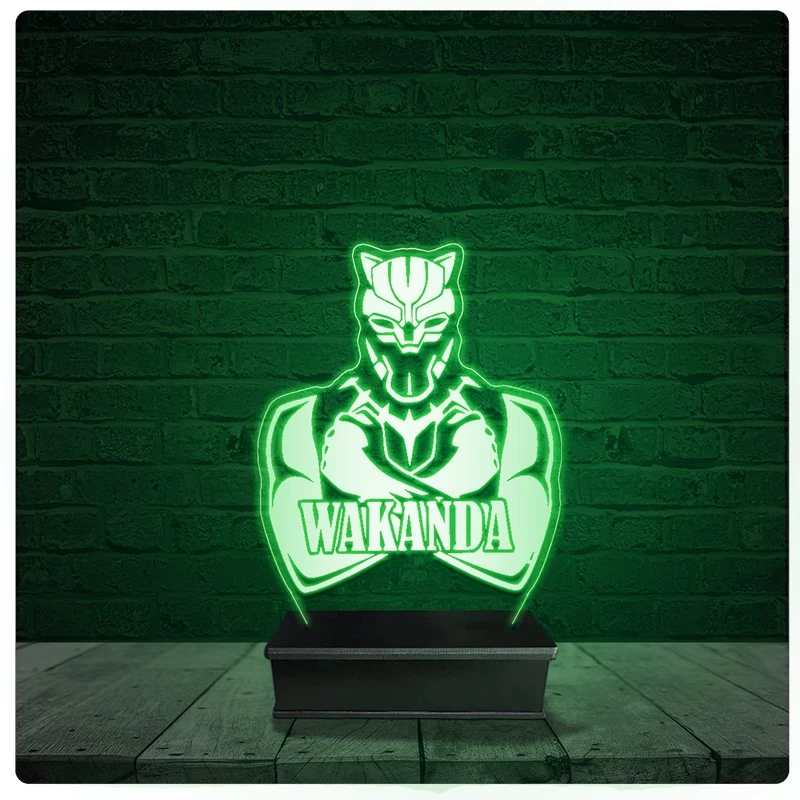 Luminária Abajur Acrílico Led - Pantera Negra Wakanda Marvel