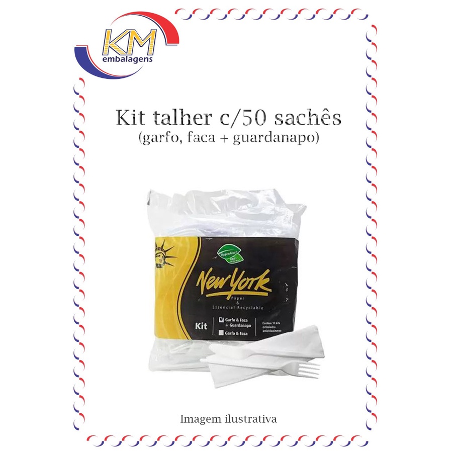 Conjunto Talheres Cartão Kraft Garfo, Faca, Colher e Guardanapo (50 Uds)