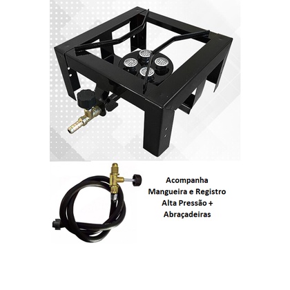 Fogão Fogareiro 1 boca Industrial Alta Pressão Estrada + Kit Mangueira