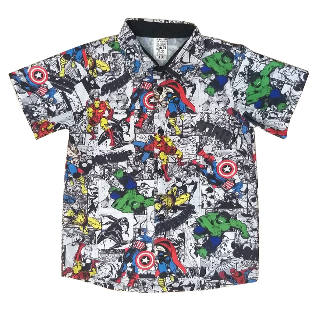 Camiseta Infantil Manga Curta Os Vingadores + Brinde Pião Cinza