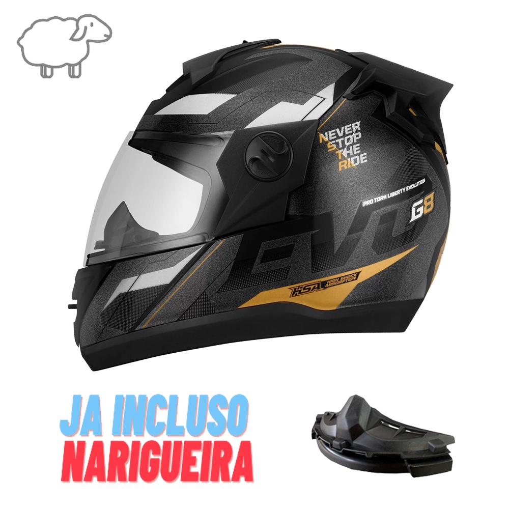 Capacete Moto Fechado Pro Tork Evolution G8 Evo 788 Masculino Feminino Motoqueiro Moto Boy Universal Lançamento Promoção Oferta Black Preto