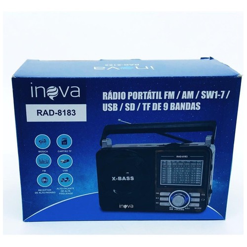 Rádio Inova Portatil 9 Bandas Am Fm Sw Usb Sd Card Recarregável ...
