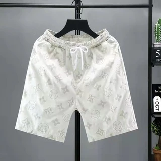 Calção Curto Homens Smiley Print Calça de praia Calça Casual coreana Calça cortada Calça de casal