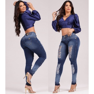 Calças jeans DESTROYED modeladora levanta bumbum Cintura Alta,Jeans  Feminina Premium Luxo Hotpants Strech Super Linda 90OP