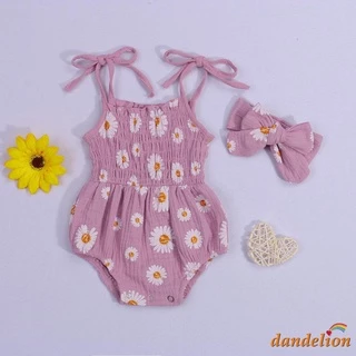 Dandelion-Macacão De Alcinha Com Margarida + Faixa De Cabelo Para Bebês / Meninas