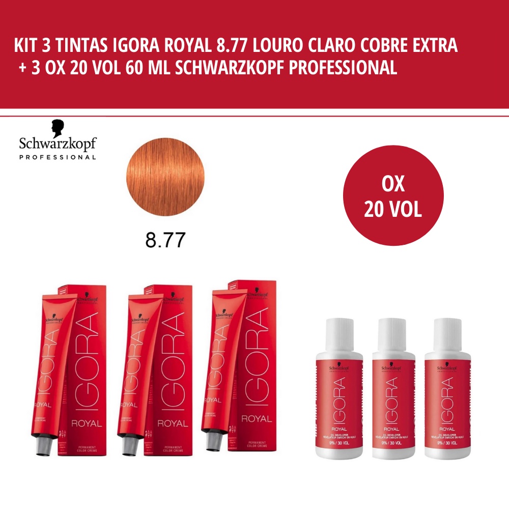 Tintura Igora Royal 8.77 Louro Claro Cobre Extra, tinturas de cabelo,  tintura profissional, tinturas para cabelo, tintura, tinta colorida para  cabelo, cabelo colorido, coloração capilar.