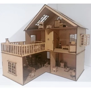Casinha de Bonecas Polly SS2 + 43 Mini Moveis em Mdf Cru