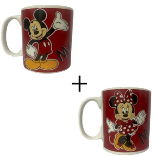 2 Canecas Porcelana Mickey E Minnie 310ml Disney Divertida