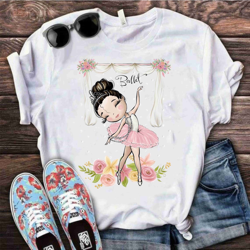 T-Shirt Bailarina e Doguinho, Camiseta Feminina Use Criativa Nunca Usado  90350725