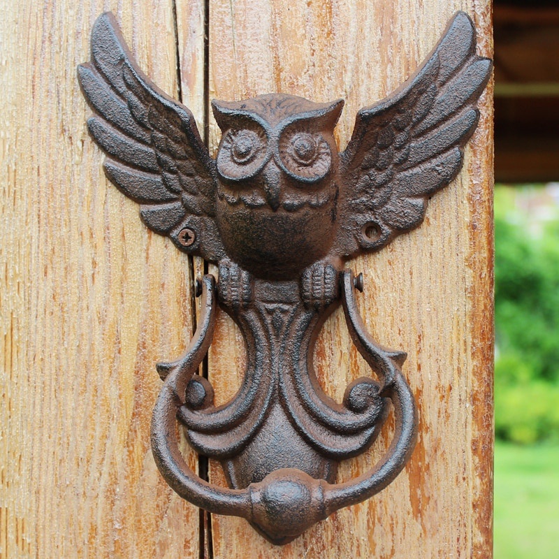 Estilo Americano De Ferro Bater Artesanato Porta Da Coruja Do Vintage Maçaneta Antigo Jardim Home Parede Decoração