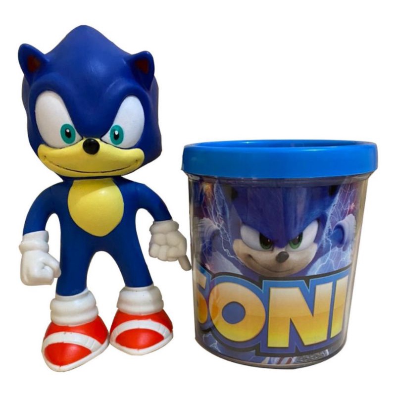 Boneco Sonic Azul Pequeno com Caneca Personalizada