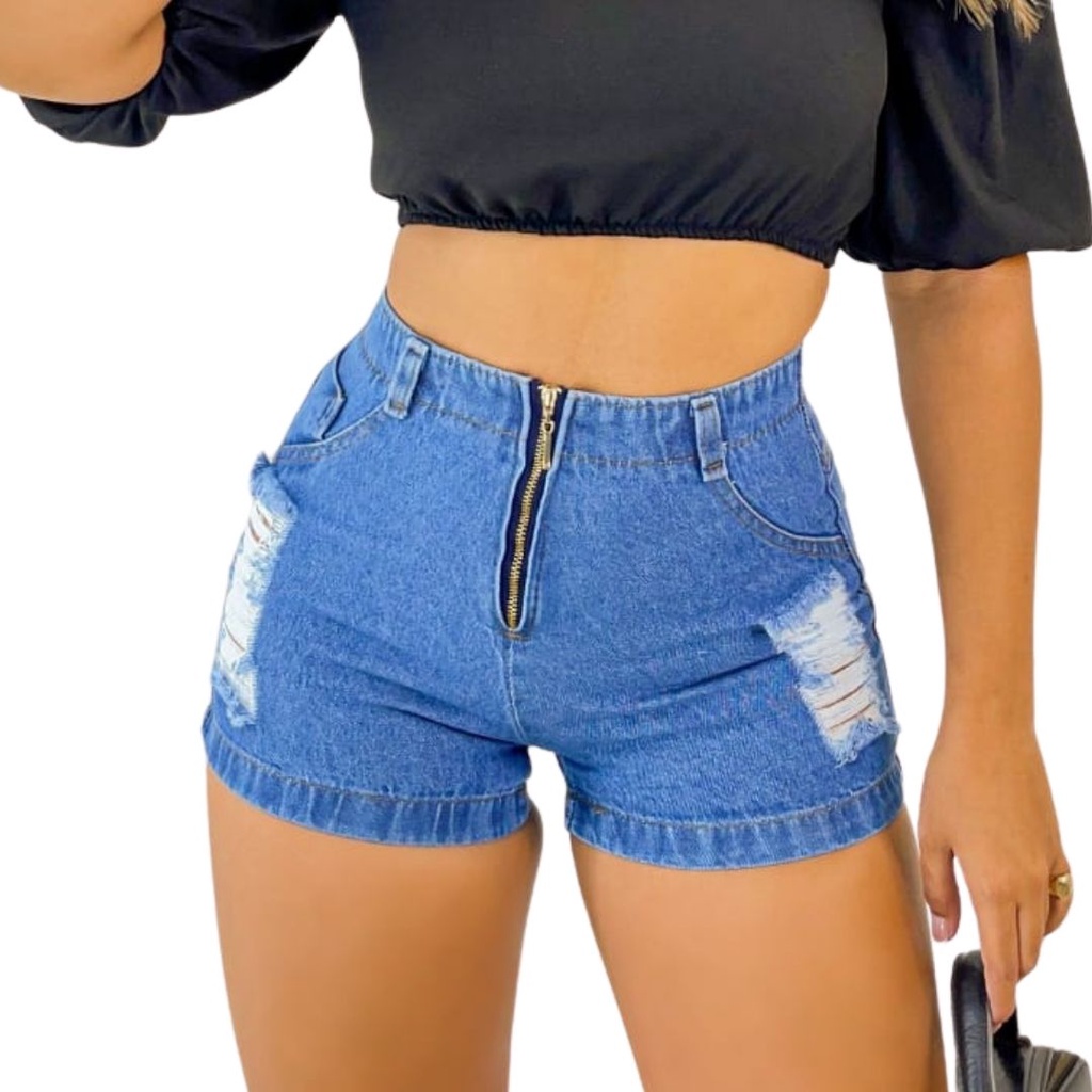 Short jeans sale com ziper