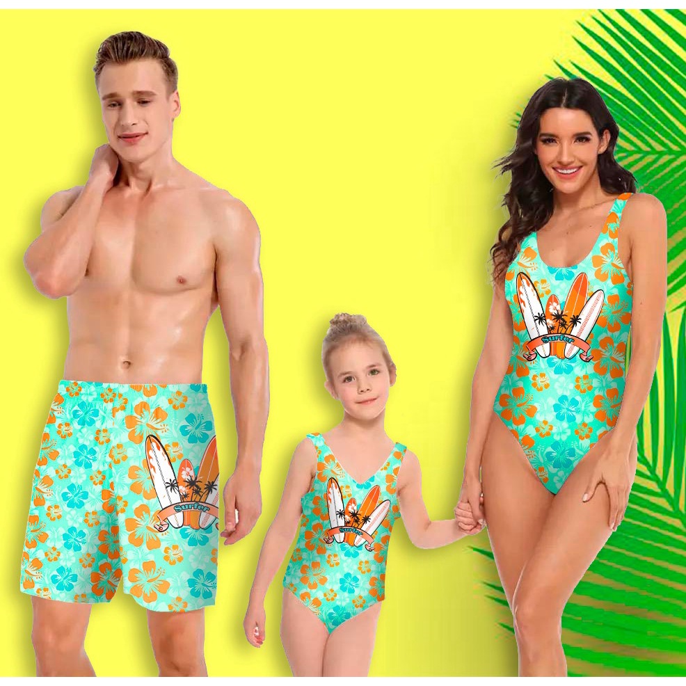 Kit Praia Familia 3 Peças Maiô Tal Mãe Maiô Tal Filha Bermuda Tal Pai Shopee Brasil 