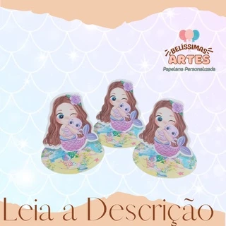 10 Apliques em pé 3D Personalizado Sereia - Toppers Recortado Caixinha Acrílica Latinha Enfeites Tags