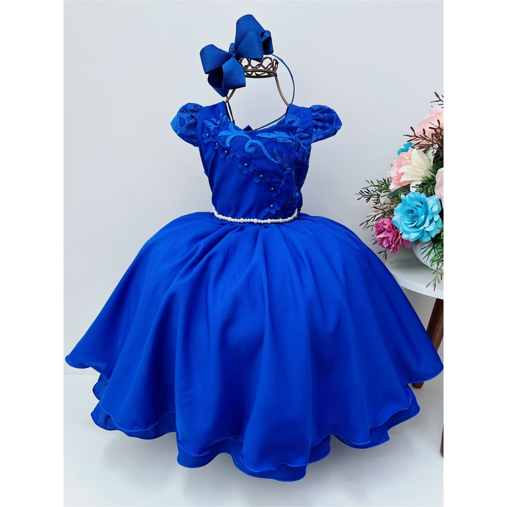 Vestido Infantil Princesa Luxo Azul Royal