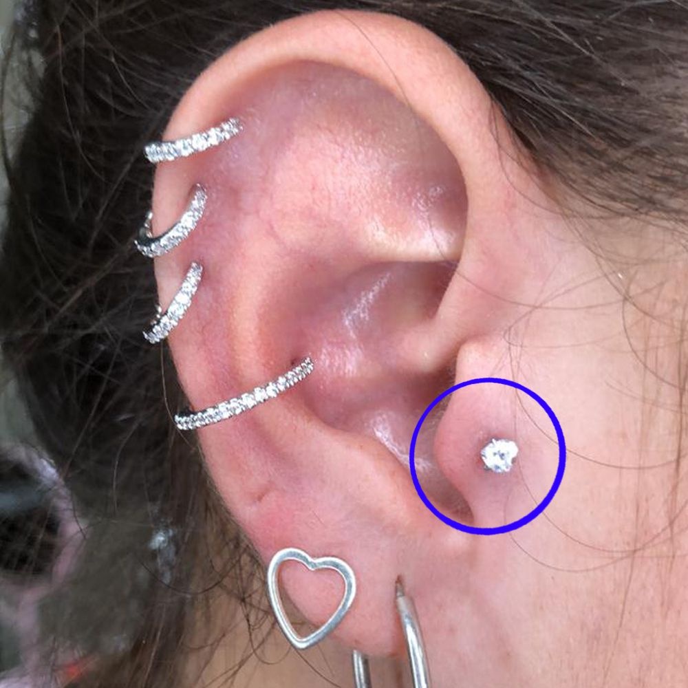 Piercing Orelha/Cartilagem Tragus Ponto de Luz Aço Cirúrgico