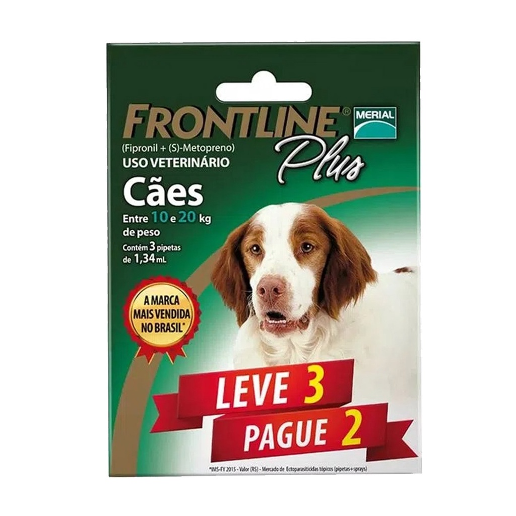 Combo Frontline Plus Cães 10 A 20kg 3 Pipetas Antipulgas Boehringer