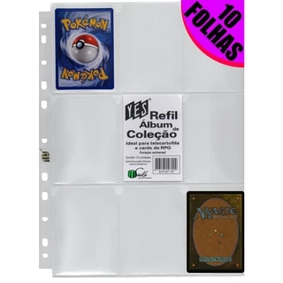 10 Folhas para Cards e Cartas para fichário pasta Álbum argola 11 Furos 9 Bolsos Pokémon Magic Yugioh RPG cardgame figurinhas coleção colecionável kpop futebol copa do mundo bts black pink dragon ball naruto