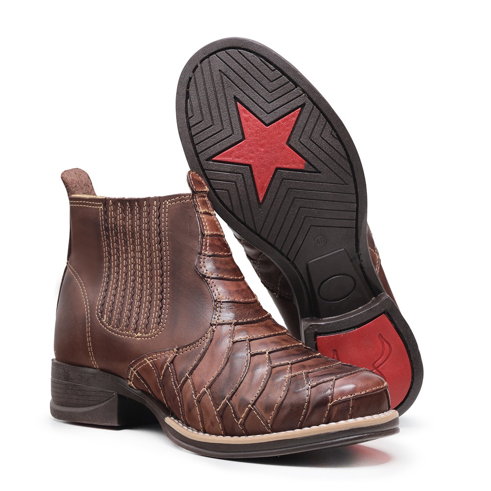 にゃあ Botina Escamada Bico Redondo Botas Escamada Bota Zebu Angico