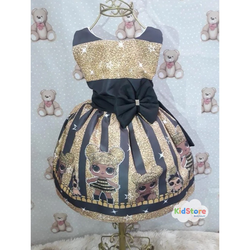 Vestido infantil preto e hot sale dourado