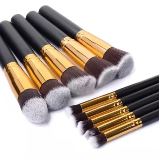Kit 10 pinceis de maquiagem esfumar contorno kabuki profissional