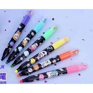 Kit 6 Canetas Marca Texto Neon Ponta Estrela com lantejoulas