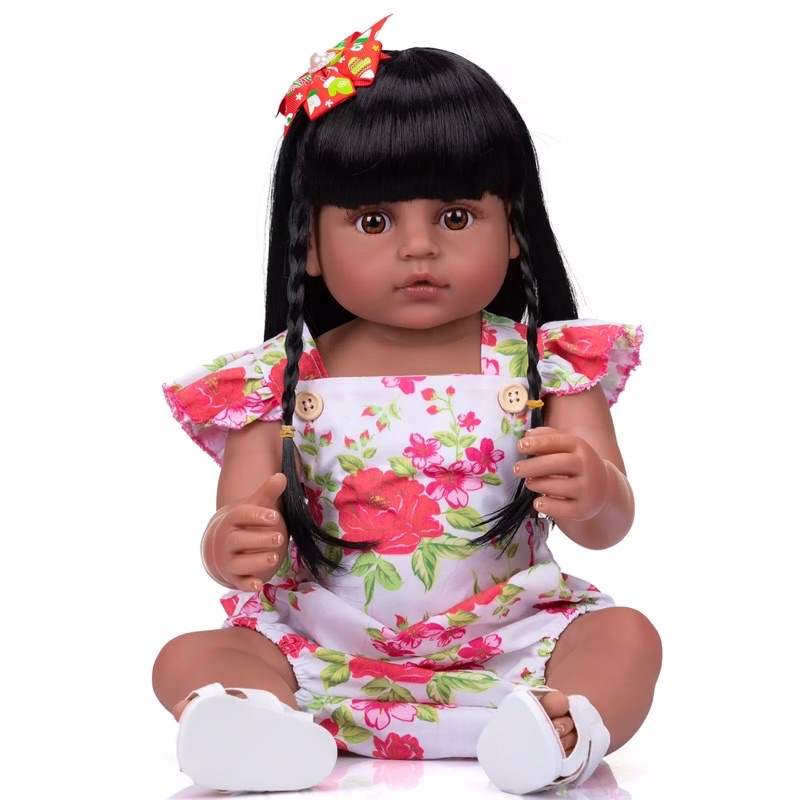 Boneca Bebê Reborn Indiazinha 57cm toda silicone - Escorrega o Preço