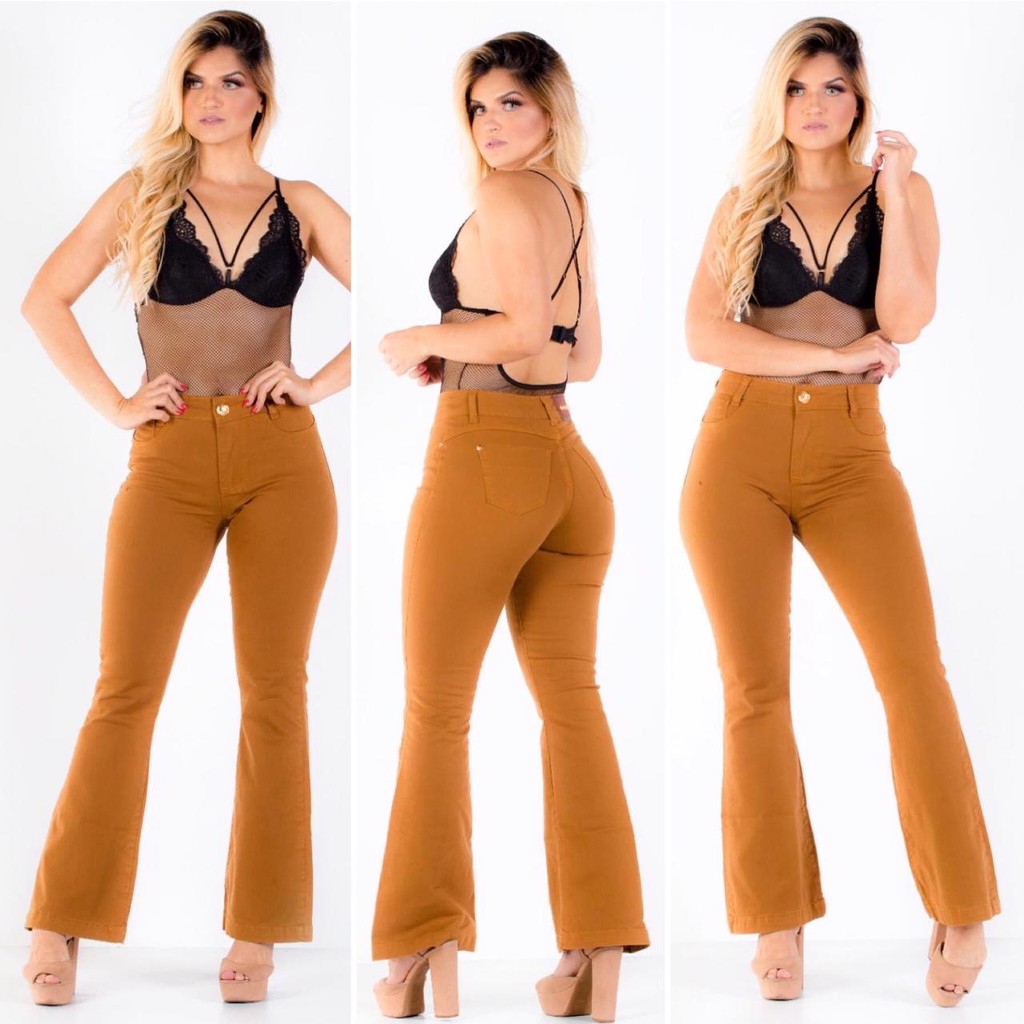 Calça flare hot sale camurça caramelo