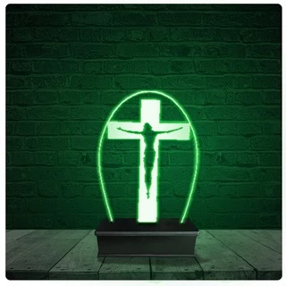 Luminária Abajur Acrílico Led - Jesus Cristo Cruz