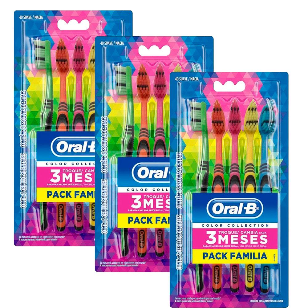 Kit 3 Escova Dental Oral-B Color Collection Pack Familiar | Shopee Brasil