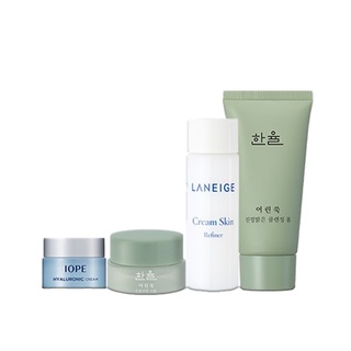iope,hanyul,laneige 4 set 5g iope hyaluronic cream, 10g hanyul young mugwort moisture cream, 25g laneige cream skin, 32g hanyul young mugwort soothing cleansing foam
