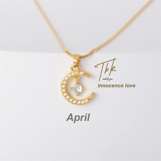 [TBK 18K Gold Cubic Zirconia Moon Pendant Necklace Acessórios Para Mulheres Hipoalergênicos 76N