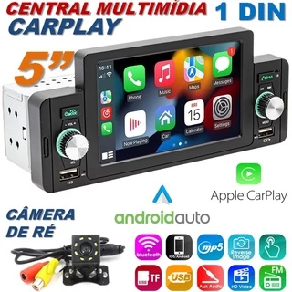 Kit Central Multimídia Carplay 1 Din Bluetooth Espelhamento 5 Polegadas + Câmera De Ré